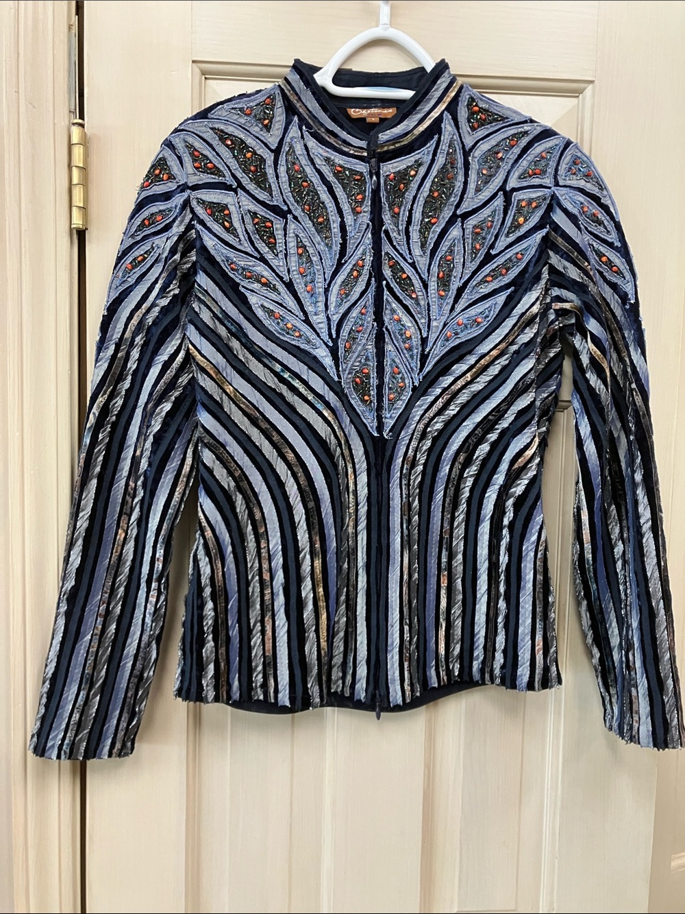 Obstinee by Ika Embellished Navy & Light Blue Patterned Blazer